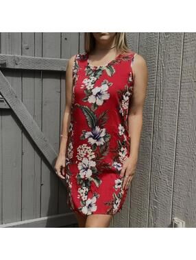 Vintage Red Hibiscus Hawaiian Dress Ohana Fashion Rayon Beach Surf Coastal Sz M